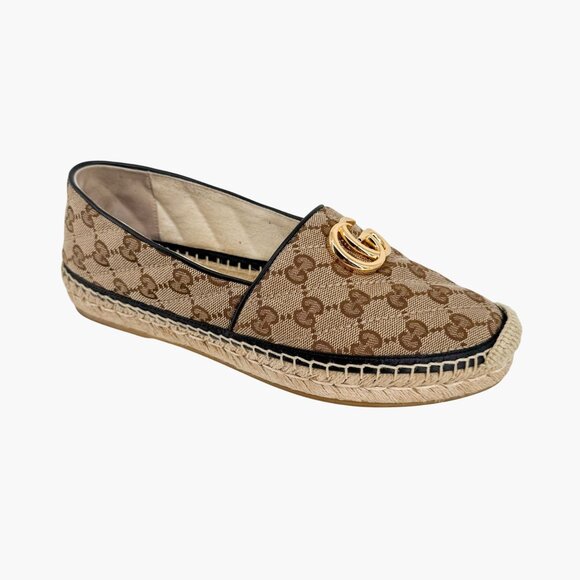 Gucci Pilar Marmont GG Espadrilles Size 38.5 US 8.5 Beige Monogram Quilted Flats - Picture 9 of 15